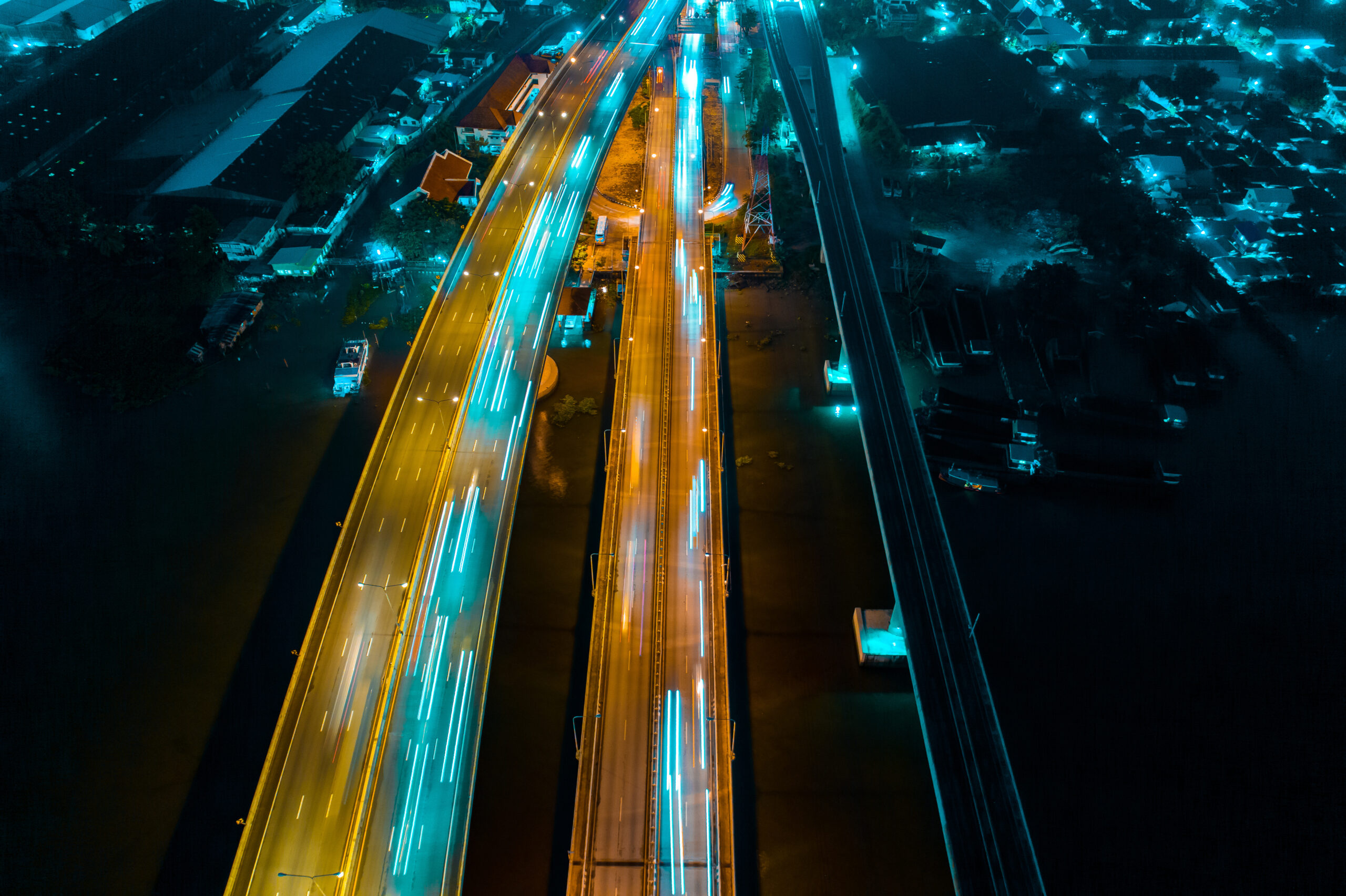Aerial view, Static vertical top down aerial view of traffic on